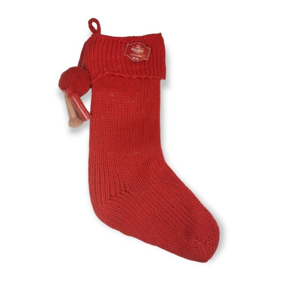 Holiday Time Red Lurex Knit 21 in Christmas Stocking with Tassels New - Picture 1 of 3